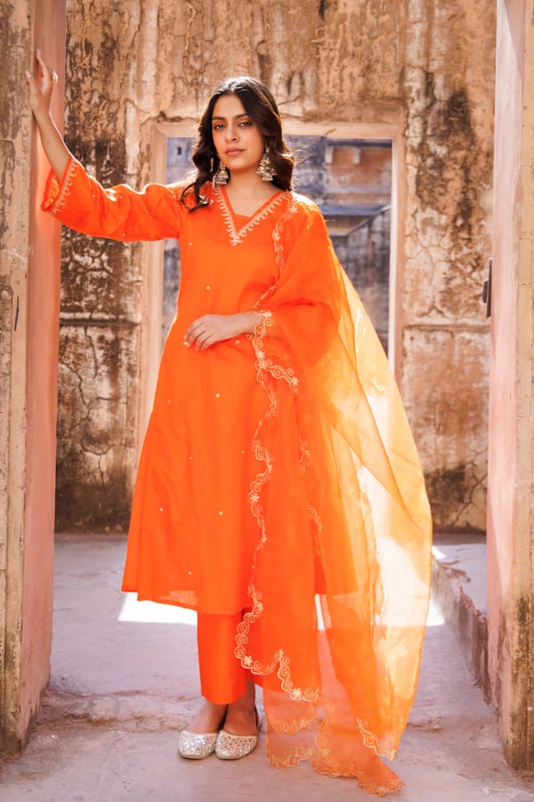 Orange Embroidered Kurta Set — Bannhi by Priyanka Rathore