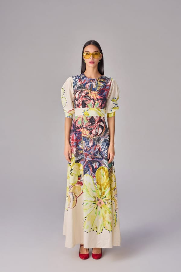Multi-colour Abstract Floral A-Line Maxi Dress — Saaksha and Kinni