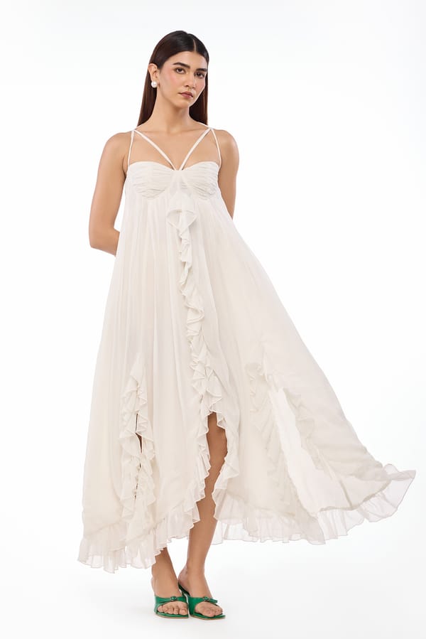 White Chiffon Ruffle Maxi Sundress — The Clothing Factory