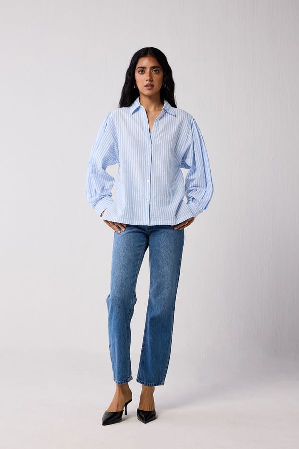 Striped Shirt with Long Balloon Sleeves — REISTOR