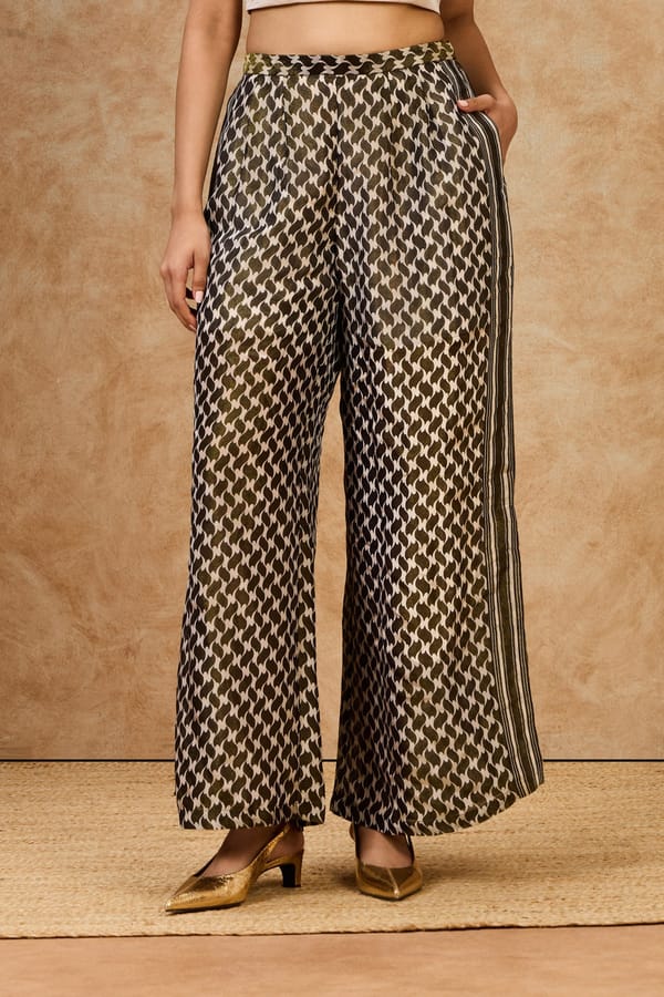 Olive Mosaic Pleated Pants — Needle Ten