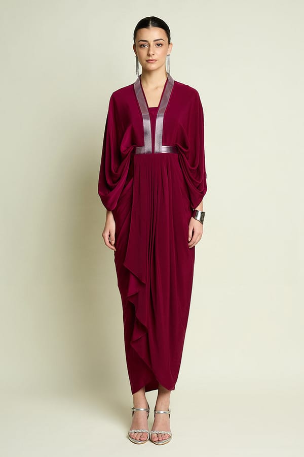 MAROON SILK CREPEDRESS — Aakaar