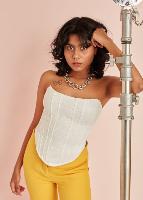 White Satin Longline Corset Top with Asymmetrical Hem — Lea Clothing