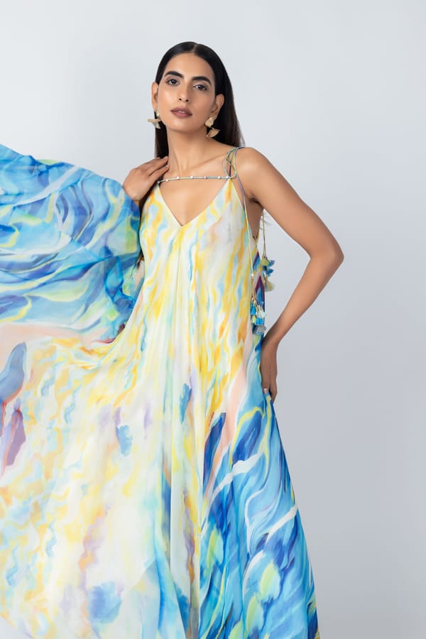 Hand-Painted A-Line Tunic and Pencil Pants Co-ord Set — LABEL NAARITI