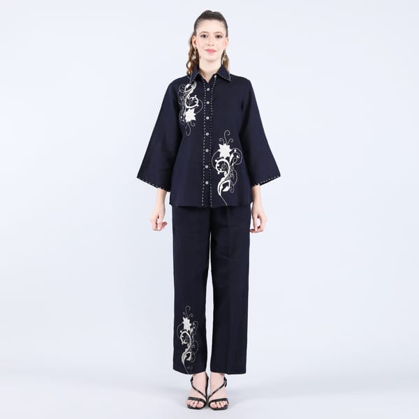 Navy Linen Shirt and Wide-Leg Pants Co-ord Set — Linen Bloom