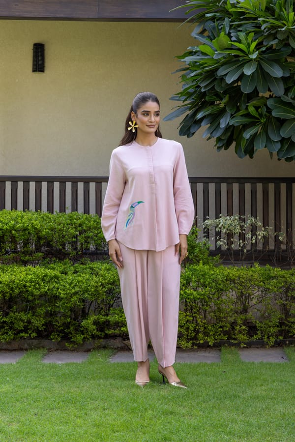 Pink Linen-Blend Tunic and Tapered Pants Co-ord Set — Eko Clothing