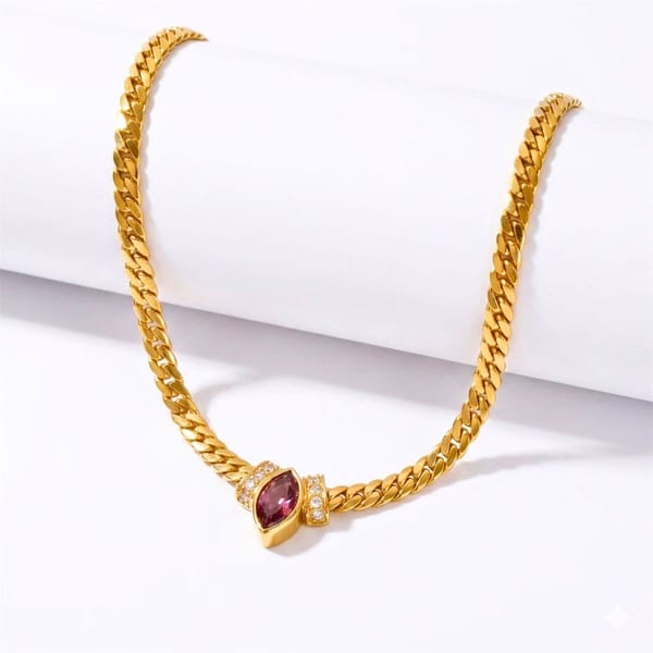 18K Gold Plated Marquise Stone Snake Chain Necklace, Soni — Inaya Accessories
