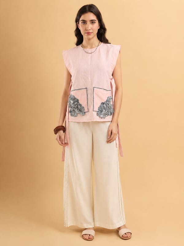 Blush Pink Sleeveless Utility Tunic Top with Side Ties — ANISETTE