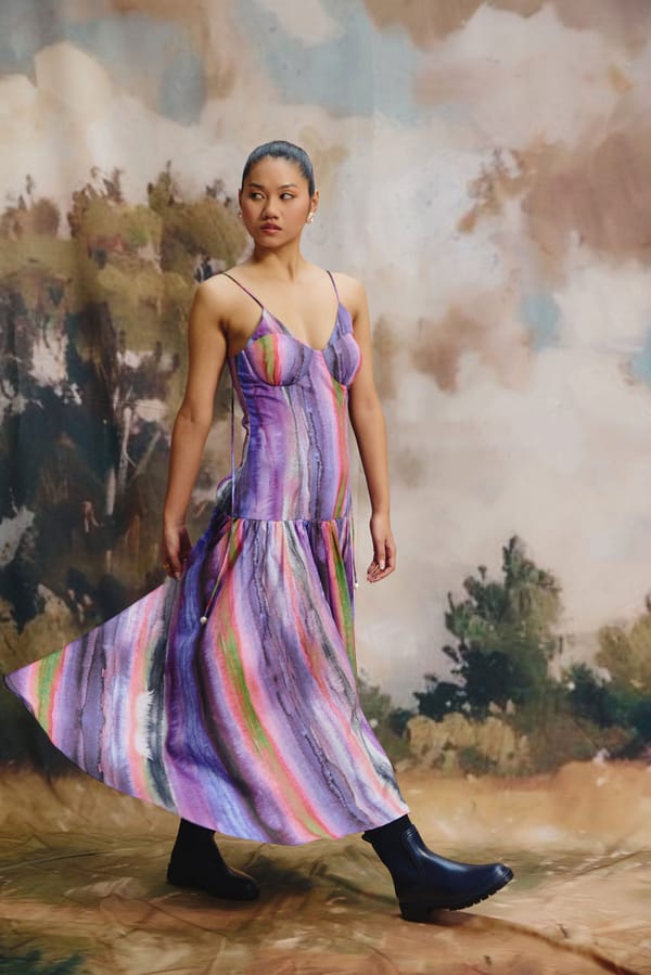 Multicolour Striped Linen Tiered Midi Dress — Zip by Payal Zinal