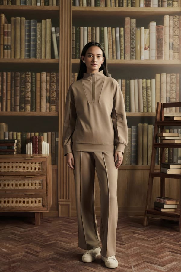 Beige Half-Zip Sweatshirt and Wide-Leg Co-ord Set — Muvazo
