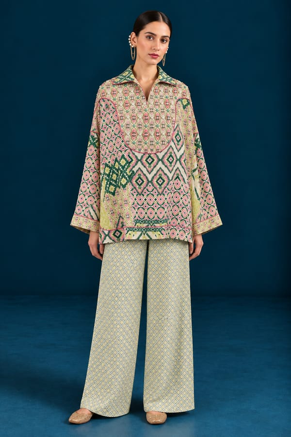 Rangrez Ikat-Inspired Top and Bottom Co-ord Set — SAUNDH