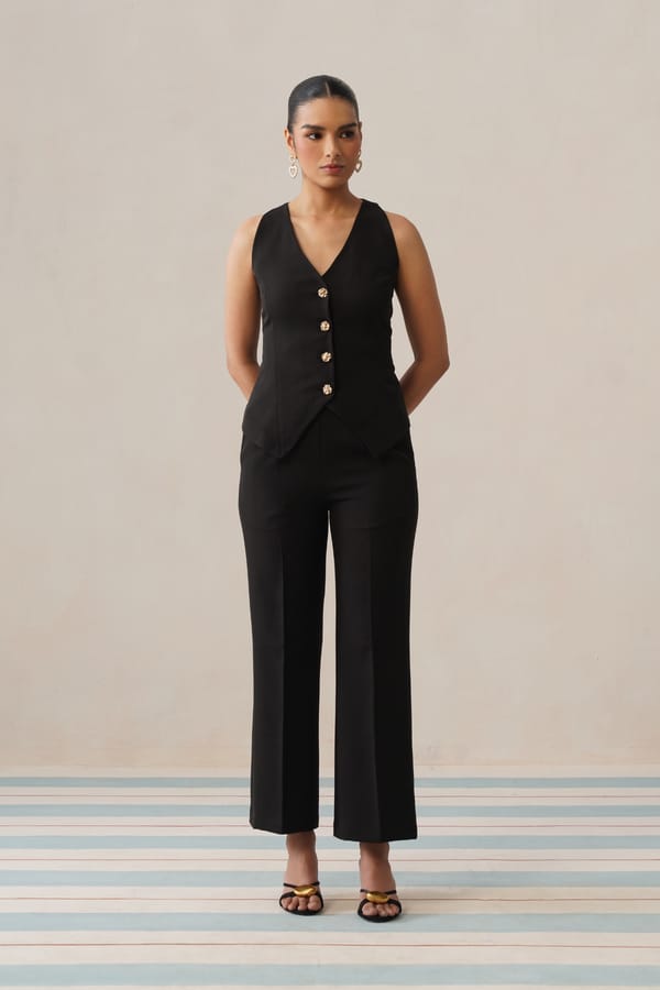 Black Waistcoat and Straight-Leg Trouser Co-ord Set — Armoire