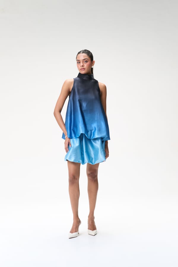Midnight Blue Ombre Bubble Hem Halter Top — Tara & I