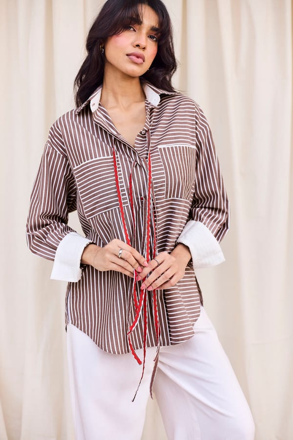 Brown Striped Heart Cut-Out Shirt — Urban Suburban