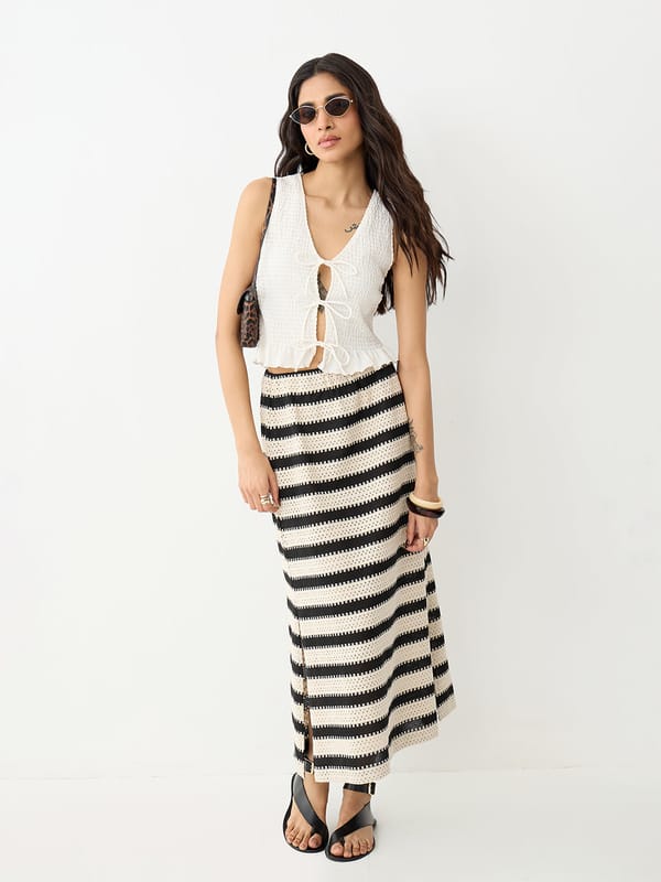 Black Stripe Crochet Ankle Length Skirt — Femmella