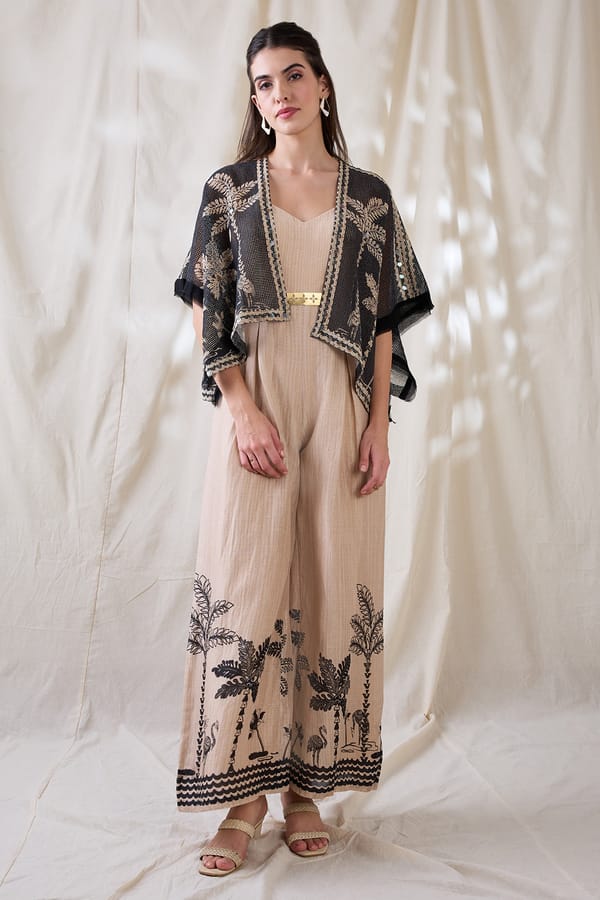 Noorani Printed Jumpsuit With Embroidered Jacket — SOUP by Sougat Paul