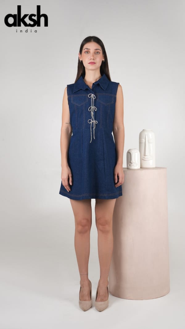 Stella Bow Denim Skater Dress — AKSH
