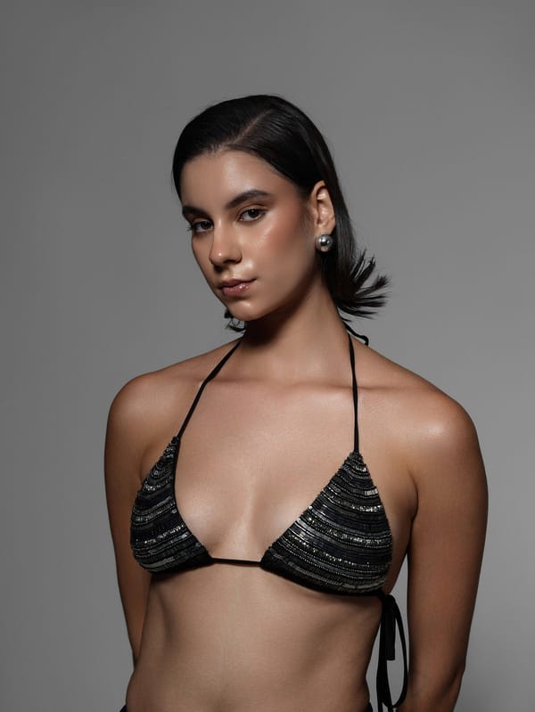 Black Embroidered Sequin Halter Bralette — The Clothing Factory