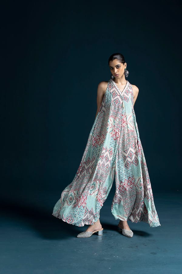 Mahru Ikat-Inspired Flared Jumpsuit — SAUNDH