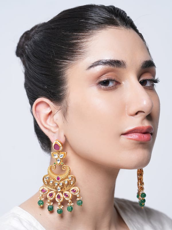 Heavy Pink Green Stone Earrings — Cao Jewellery