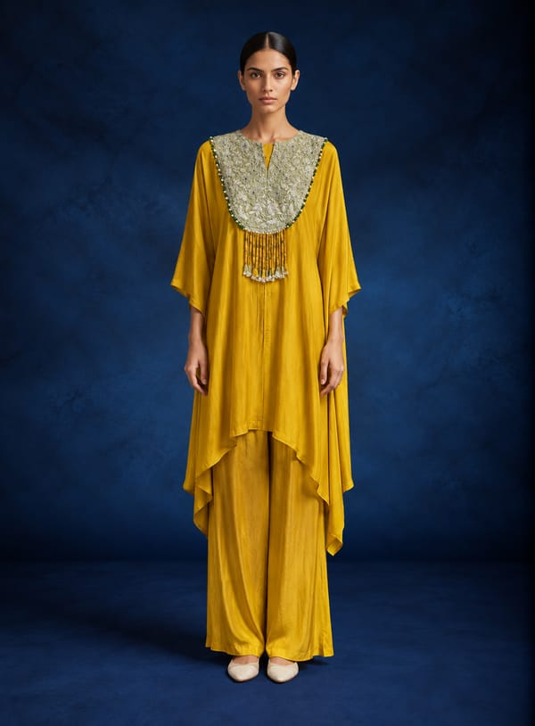 Yellow Chanderi Silk Heritage Kurta Set — 107 DEGREE