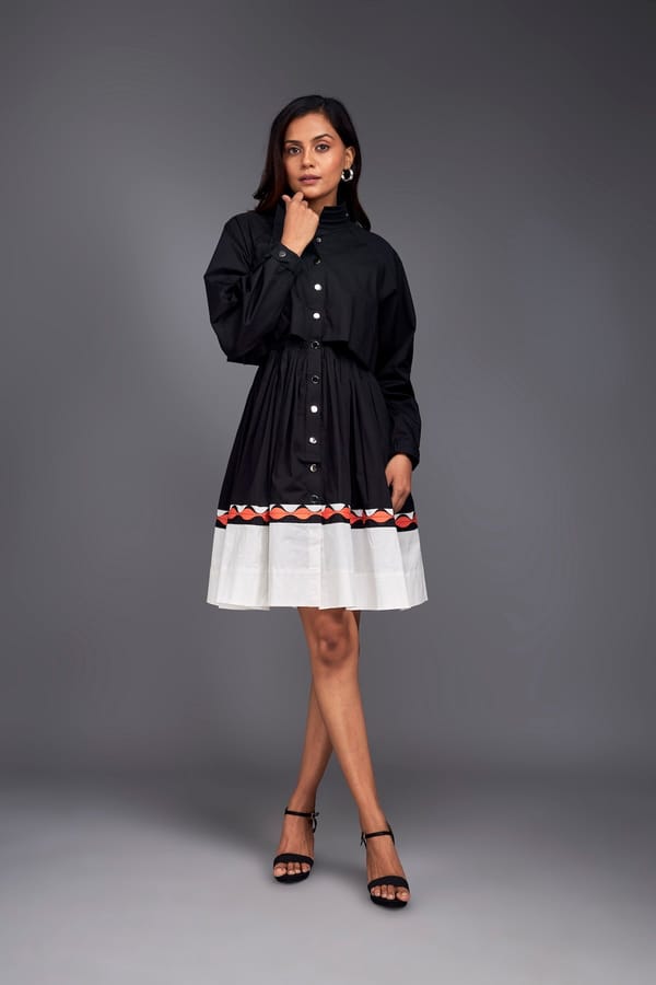 Colour Block Jacket Style Ruffle Dress — Deepika Arora