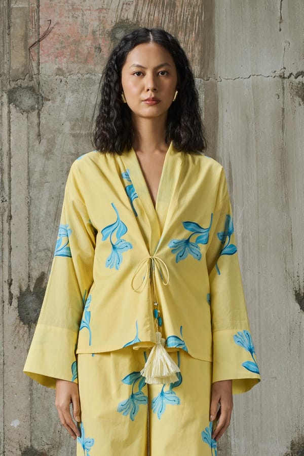 Yellow Floral Tie-Up Top with Full Sleeves — Pocketful Of Cherrie