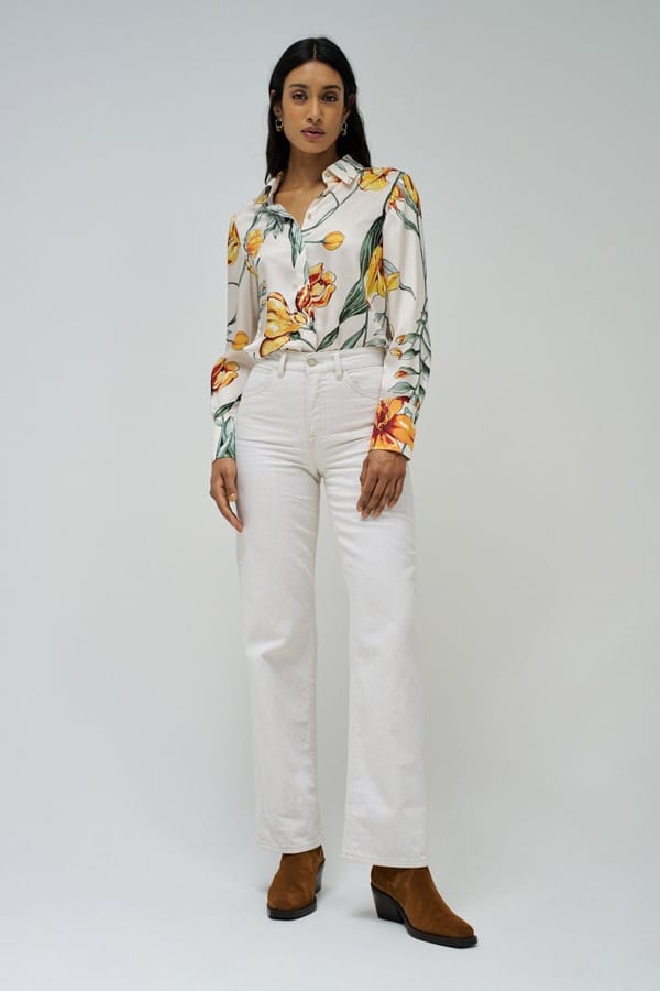 Beige Satin-Feel Floral Printed Shirt — SALSA JEANS