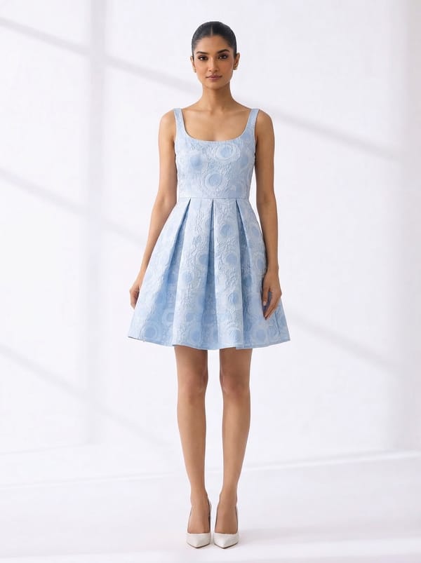 Pastel Blue Jacquard Fit and Flare Mini Dress — Dash and Dot