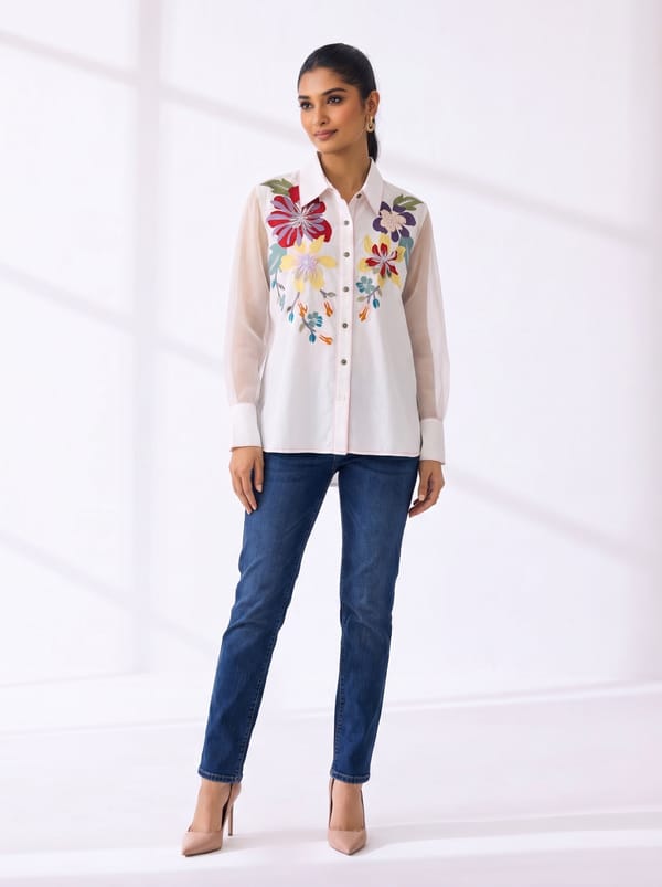Big Flower Sheer Sleeve Shirt — RUCHIKA MALLIKA LABEL