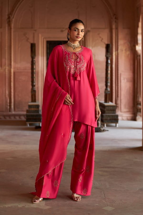 Jashn Hot Pink Embroidered Farshi Set — INCHING INDIA