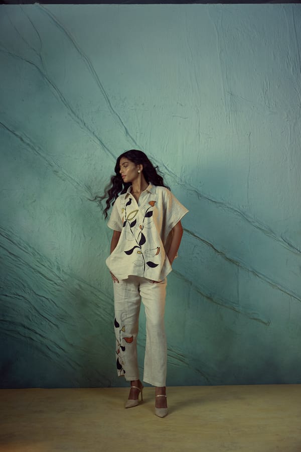 Beige Linen Botanical Artwork Co-ord Set — Linen Bloom