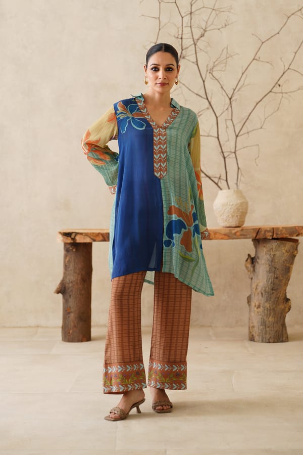 Multi Printed Bemberg Crepe Kurta and Pants Co-ord Set — NEETIKA CHOPRA