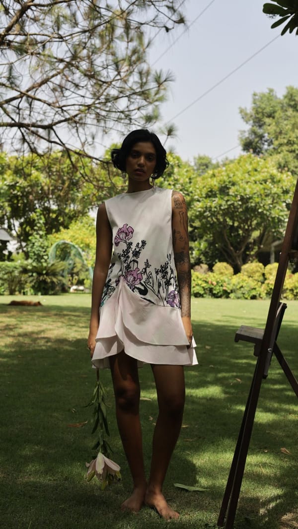 White/Black Printed Sleeveless Mini Dress with Ruffle Hem — ART LOV AFFAIR