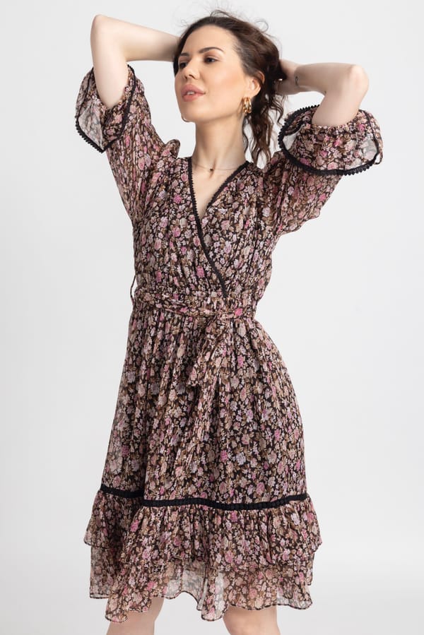 Cocoa Blossom Surplice Mini Dress — Julo
