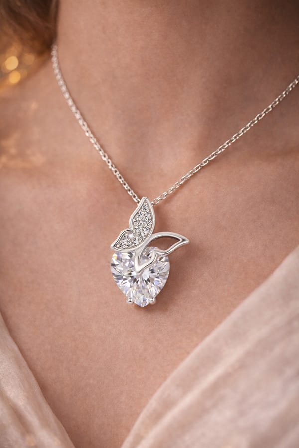 Crystal Butterfly Heart Pendant — SilvPop Jewels