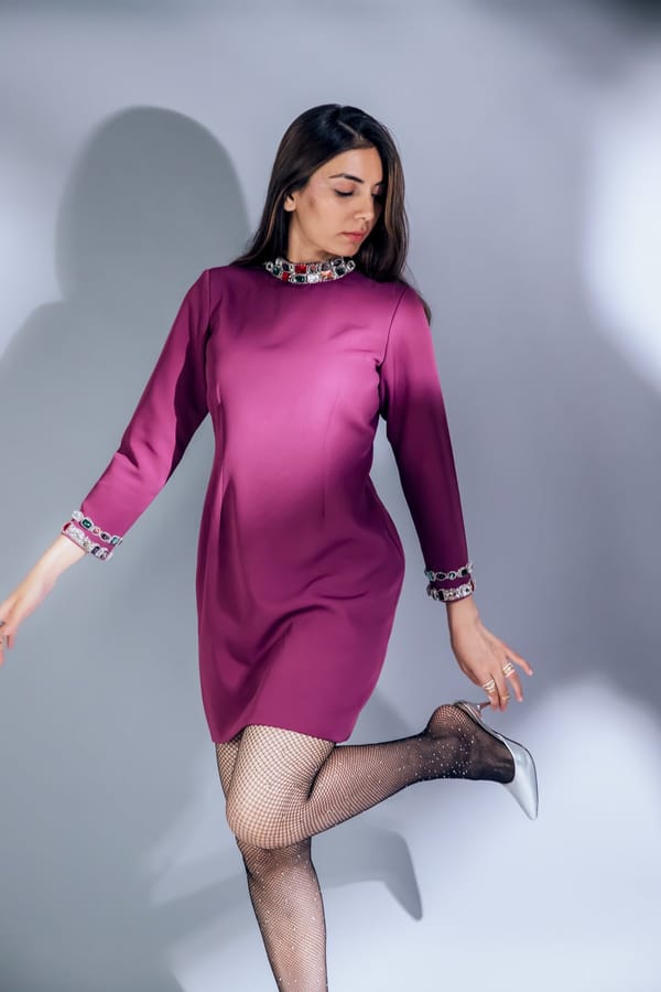 Purple Crystal-Embellished Mini Shift Dress — Darling Girl