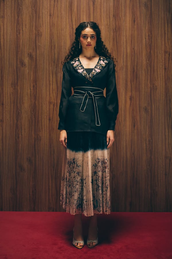 Black Ombre 3-Piece Co-ord Set with Pleated Maxi Skirt — Love Kiki