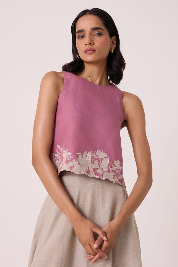 Asiri Lilac Embroidered Linen Top — The Summer House