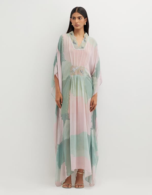 Multicolor Printed Long Dress with Embellishement — Kavita Bhartia