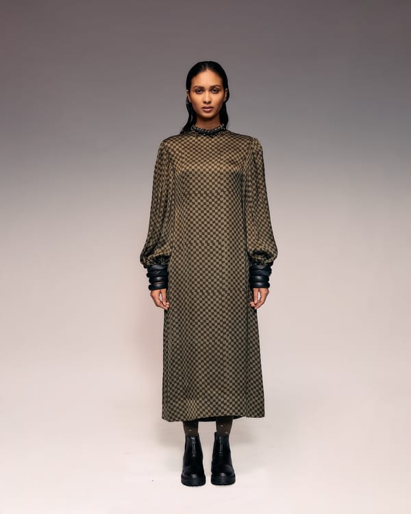 Ajrakh Check Midi Dress — Kritika Murarka
