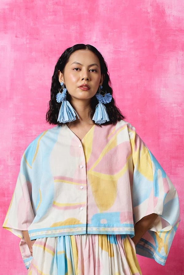 Multicolor Pastel Abstract Oversized Batwing Top — Pocketful Of Cherrie