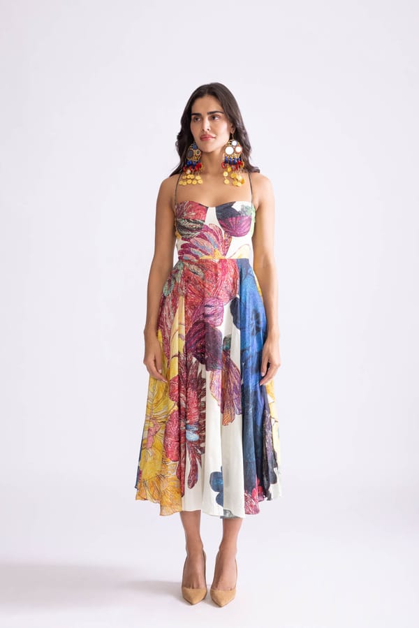 Ivory/Multi Floral Fit and Flare Midi Dress — Saaksha and Kinni
