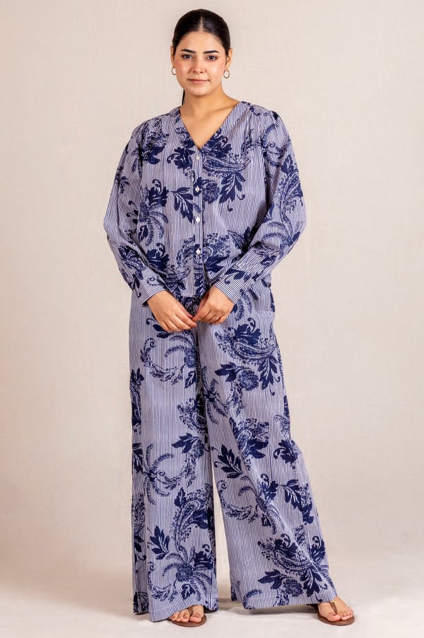 Blue Floral Trouser Set — Move About Effortlessly