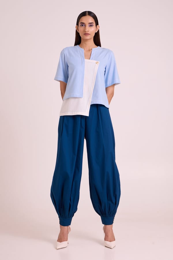 Ice Blue Panelled Top and Pant Co-ord Set — Madder Much