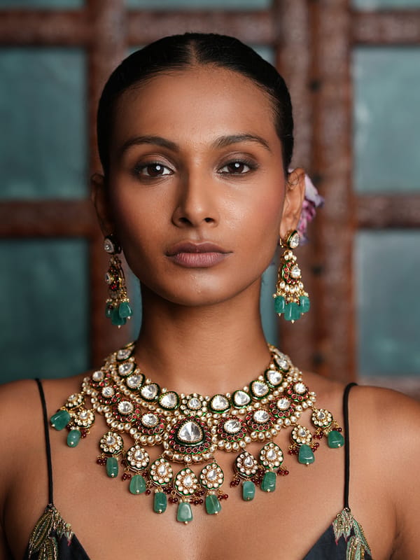 Premium Kundan Polki Bridal Necklace Set — Cao Jewellery