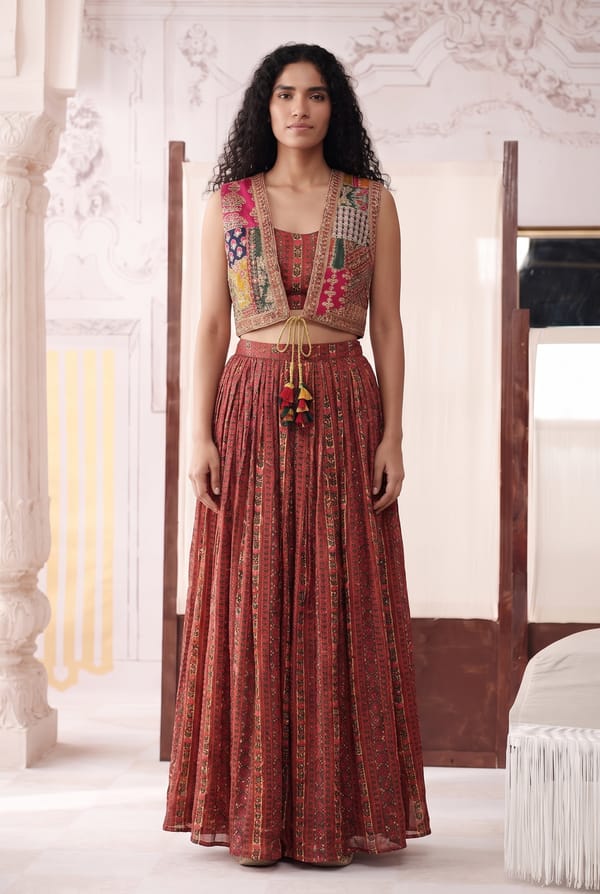 Rust Waistcoat Lehanga Set — Basanti Kapde aur Koffee