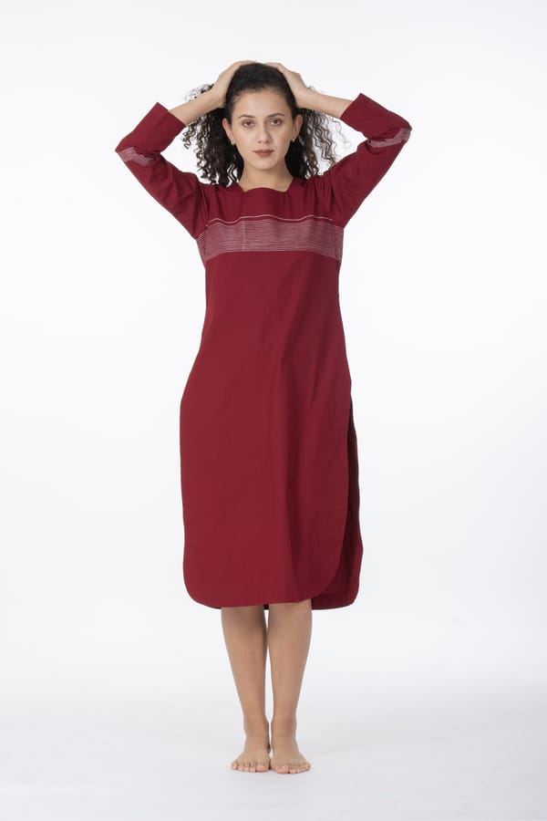 Maroon Grace Embroidery Dress — Khat