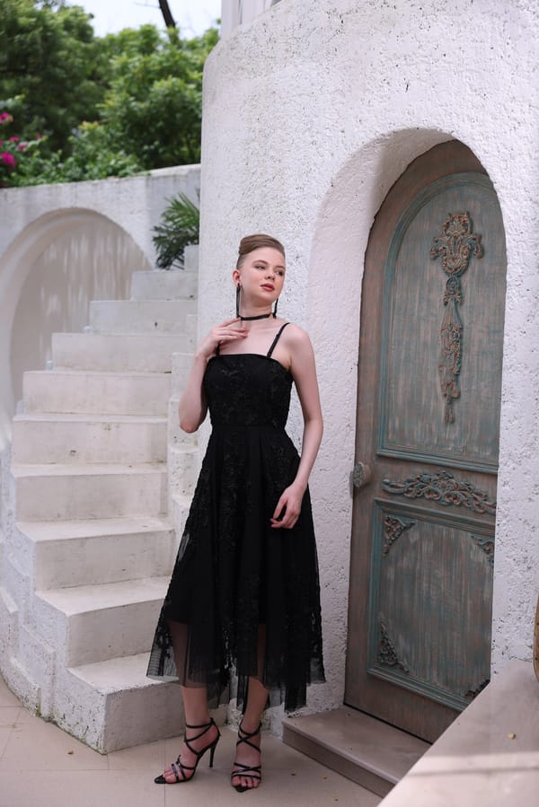 Black Hand-Beaded Lace Dress — EDITION II