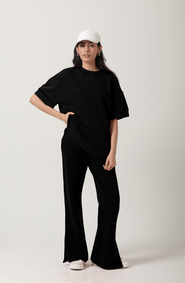 Black Cotton Terry Short Sleeve Sweatshirt — Necesera